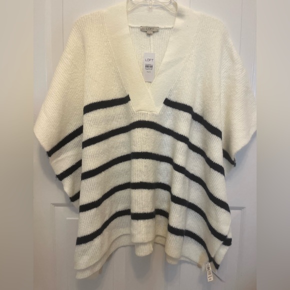 NWT Loft Heather Oat Blue Striped Poncho Sweater Size XS/S - Picture 2 of 6